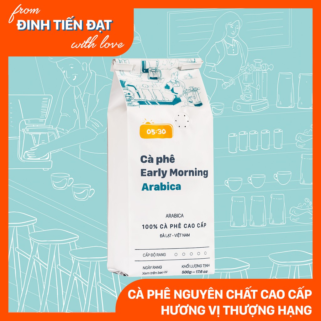 Cafe nguyên chất rang xay arabica EARLY MORNING, cà phê hạt xay bột pha phin pha máy 500gr