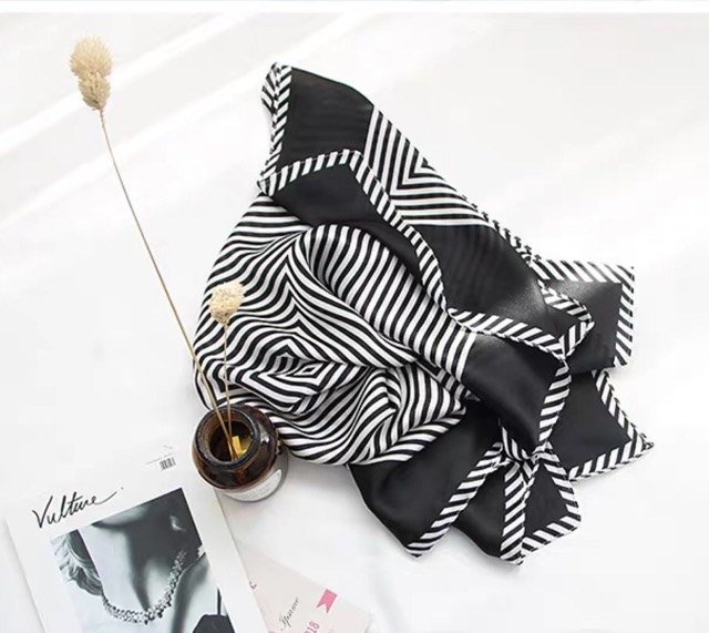 Khăn lụa vuông 70x70 turban quàng cổ,áo khăn yếm bandana thời trang đội đầu in sọc - Maben