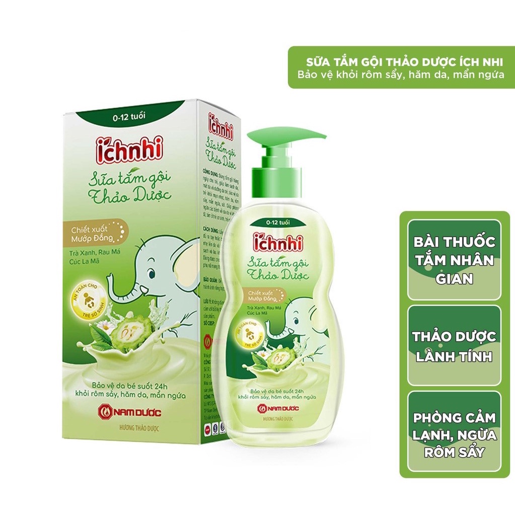 Sữa tắm gội thảo dược Ích Nhi 200 ml - An toàn cho bé