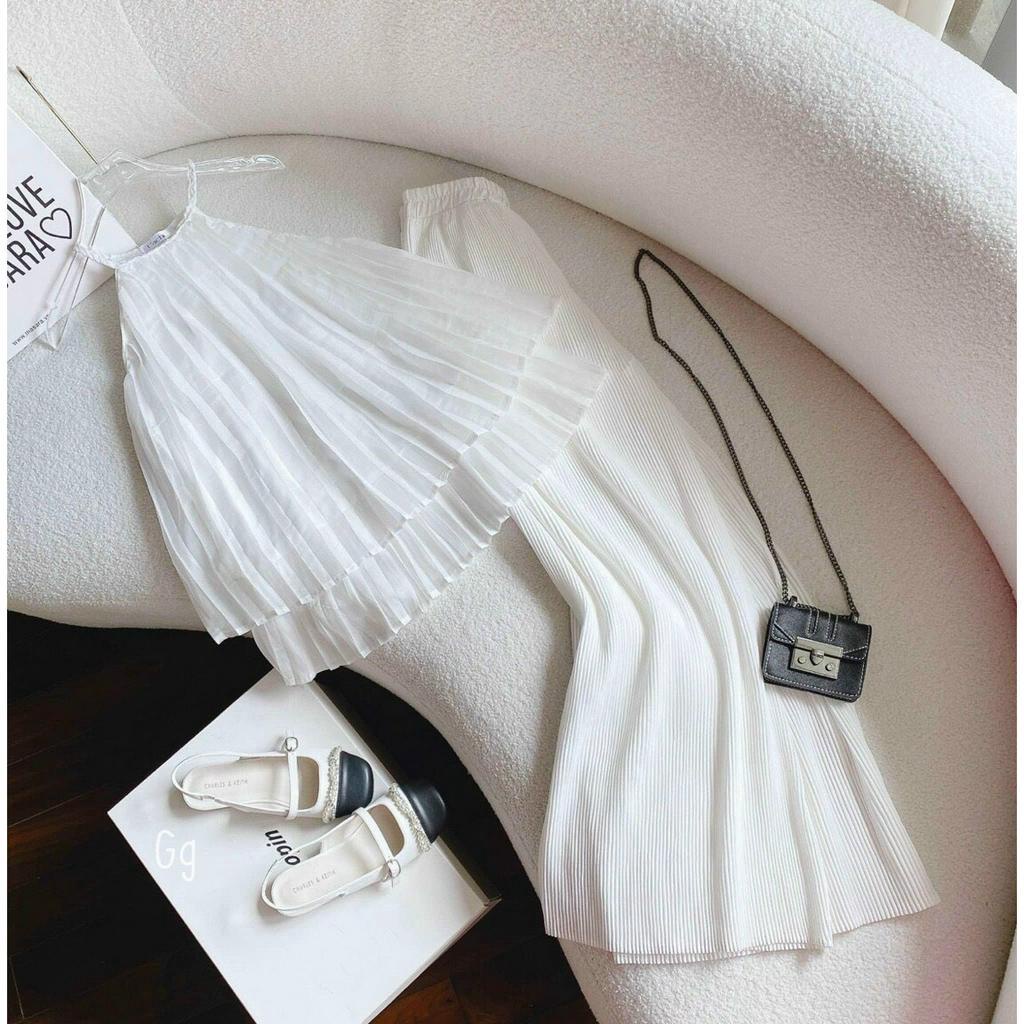 sét bộ dài suông áo dập ly cổ yếm hot