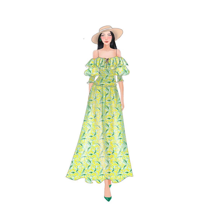Đầm maxi dài 2 dây trễ vai váy nữ vải tơ hoạ tiết hoa in thiết kế mặc đi chơi du lịch biển nghỉ mát resort dự tiệc