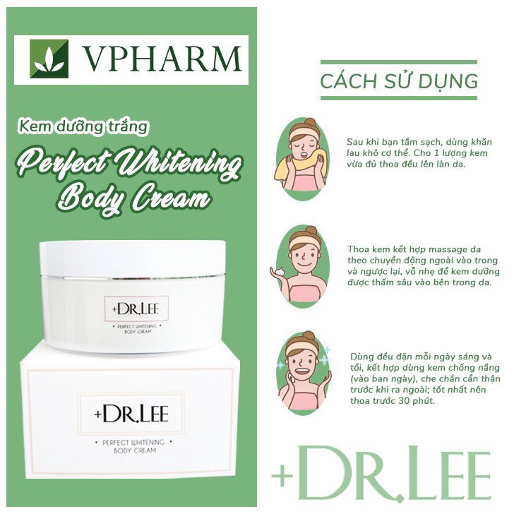 Cách sử dụng Kem dưỡng trắng Perfect whitening Body Cream +Dr.lee. Sản phẩm được các chuyên gia khuyên dùng thành phần thiên nhiên - Droppii Shops