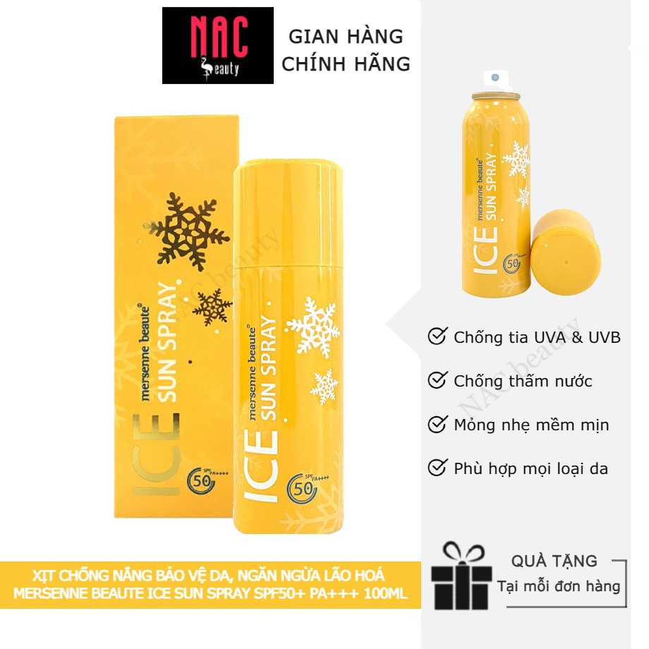 Xịt Chống Nắng Bảo Vệ Da, Ngăn Ngừa Lão Hoá Mersenne Beaute Ice Sun Spray SPF50+ PA+++ 100ml