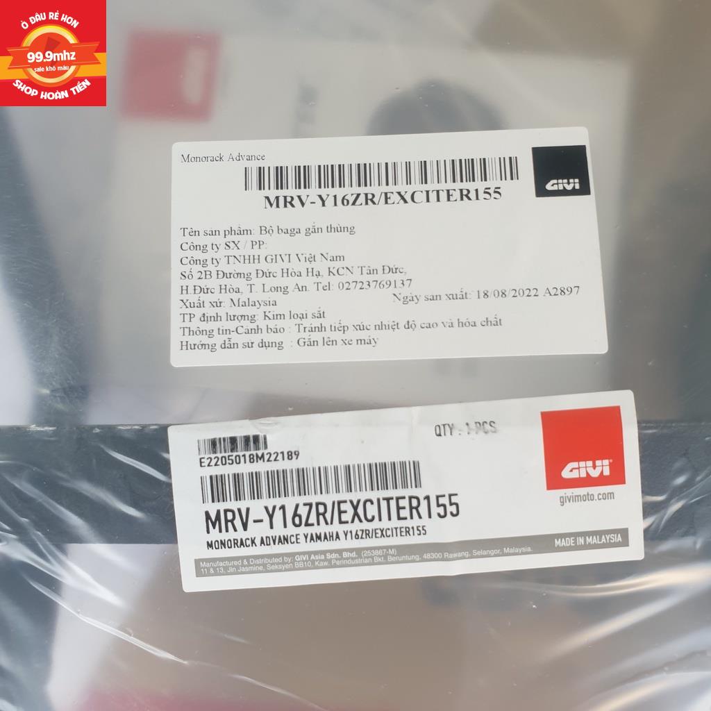 Cảng Sau Exciter 155 MRV Cảng Givi Exciter 155 Chính Hãng Thép Sơn Tĩnh Điện Lắp Thùng Sau GIVI, Chịu Lực Tốt, Gắn Kiểng