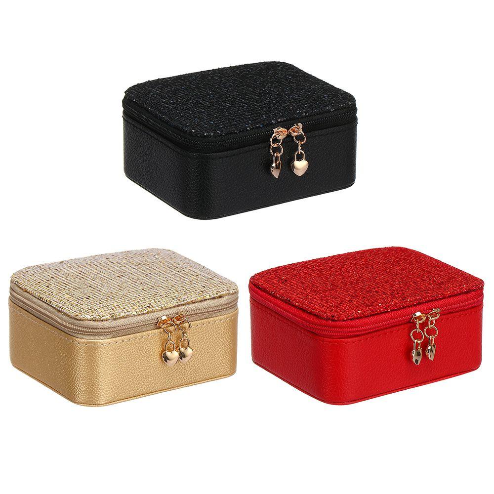 Túi Đựng Trang Sức Bằng Da PU Đính Kim Tuyến Lấp Lánh Cài Khóa Kéo Cho Nữ