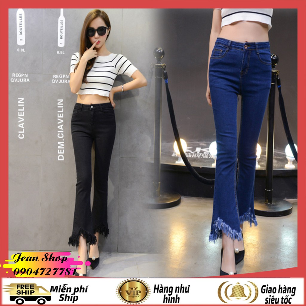 Quần nữ FREE SHIPQuần Jean nữ đen trơn ống loe-Quần bò nữ đẹp giá rẻ chất mềm không bai xù