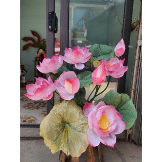 Bình hoa sen hồng handmade làm từ giấy nhún Ý, sang trọng, tự nhiên