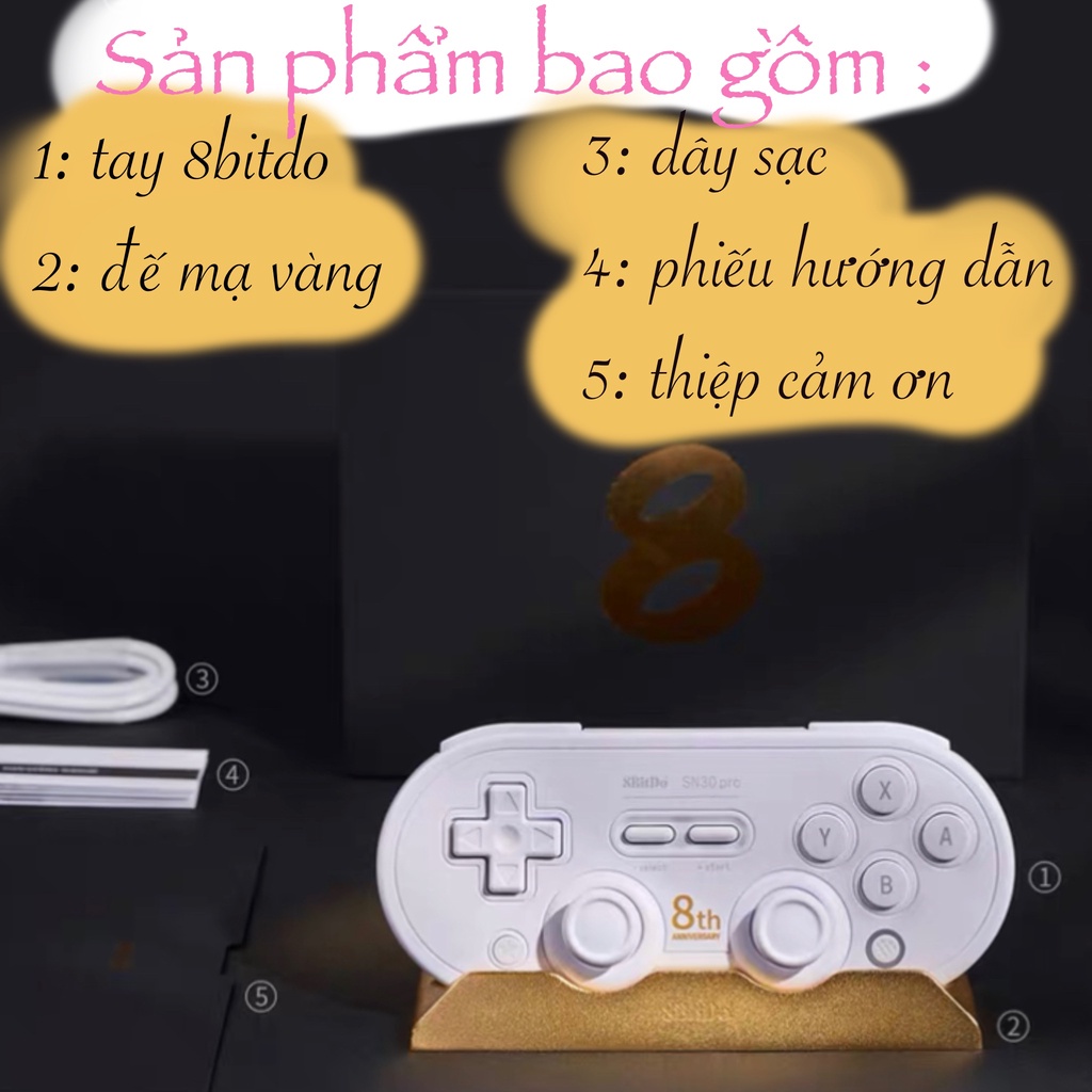 Tay cầm 8bitdo sn30pro màu trắng limited ( chỉ có 88 cái trên thế giới )