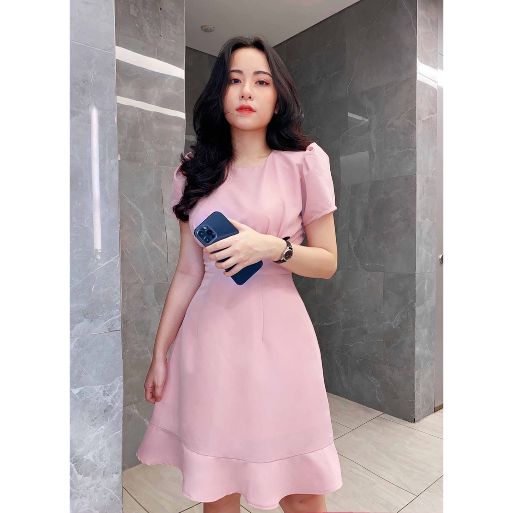 Đầm hồng xinh dự tiệc dáng xòe đuôi cá thiết kế cao cấp tay ngắn sang trọng đi tiệc đi chơi đều đẹp – Thời trang Lux W