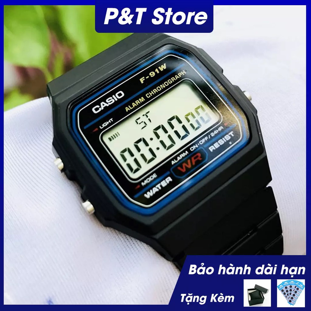 Đồng hồ nam dây nhựa Casio F-91W-1DG - Viền Xanh- Hàng Cao Cấp - Đồng hồ P&T [ FreeShip- Hàng cao cấp- Full box ] | BigBuy360 - bigbuy360.vn