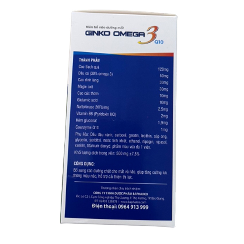 Viên Bổ Não Dưỡng Mắt GINKO OMEGA 3 Q10 bổ sung các dưỡng chất cho mắt &amp; não 100v - Cvspharmacy
