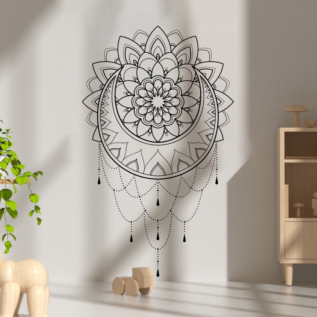 Miếng Dán Tường Bằng PVC Họa Tiết Hoa Mandala Màu Cầu Vồng Dùng Trang Trí Phòng Ngủ/ Phòng Khách