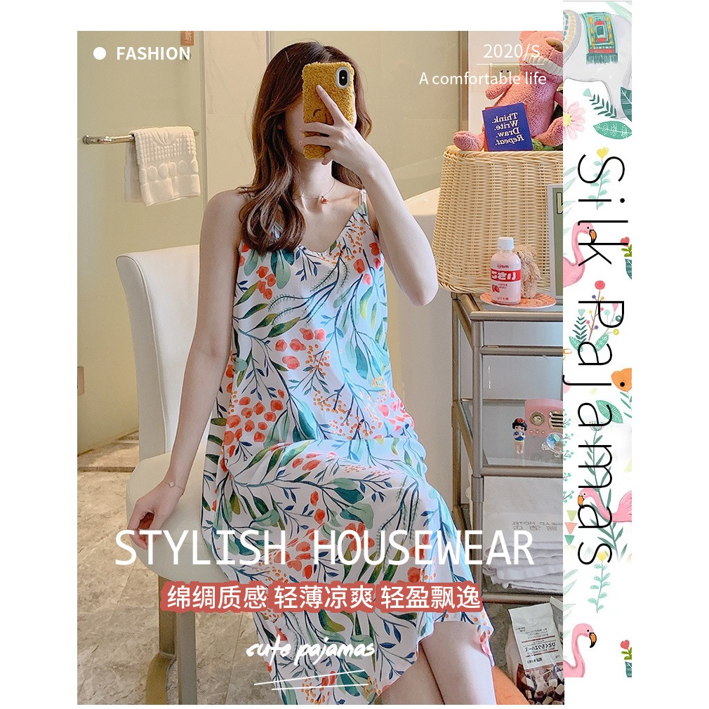Váy lanh 2 dây mặc nhà QCCC đầm ngủ cotton lụa maxi dài tăng-đơ mát mẻ mùa hè bầu và sau sinh | BigBuy360 - bigbuy360.vn