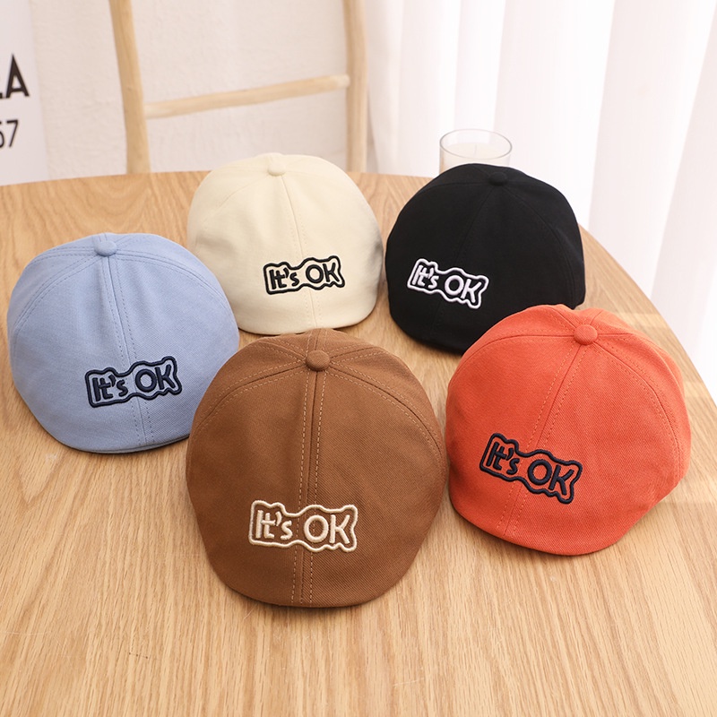 Mũ Beret Ngắn Thêu Chữ Thời Trang Cho Bé