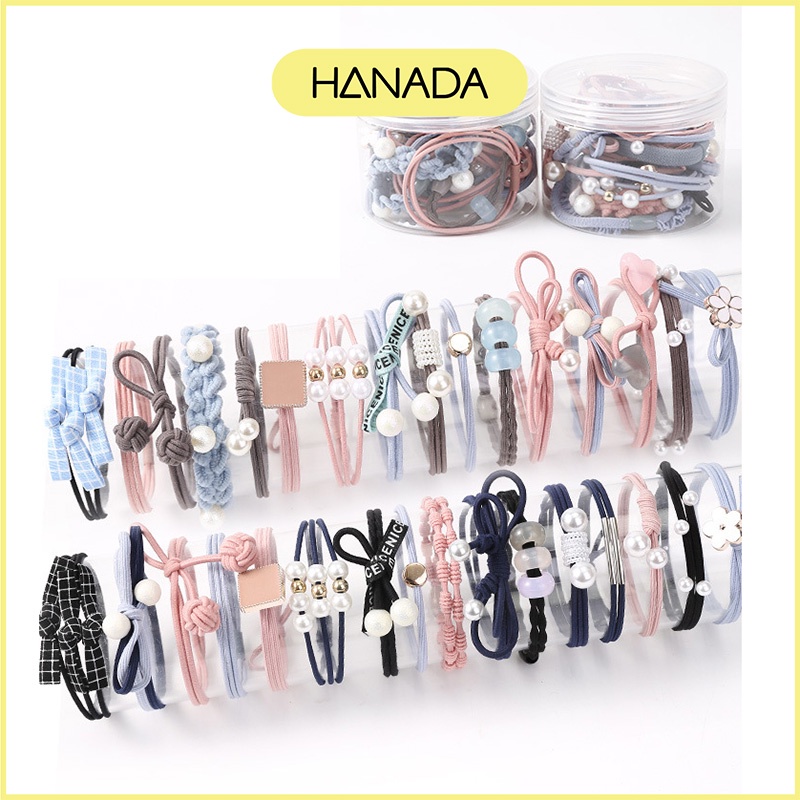 Hộp 12 Dây Cột Tóc Đủ Loại Co Dãn Cột Không Đau Có Kèm Hộp Hanada K15-T016