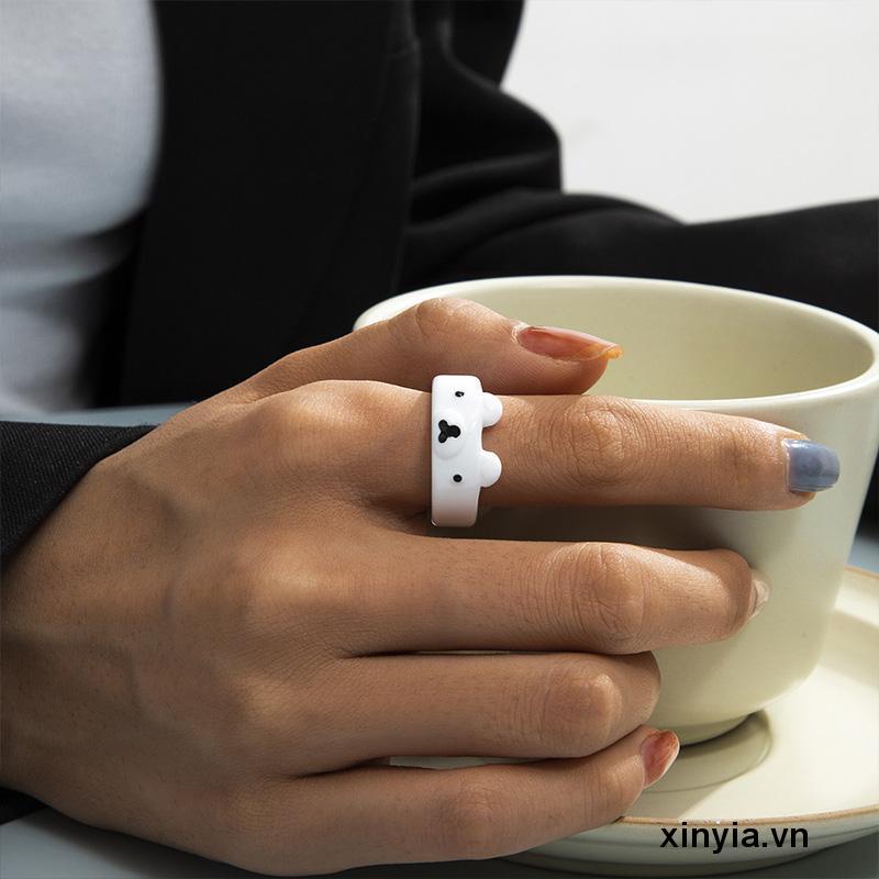 Nhẫn bằng nhựa resin mịn hình gấu hoạt hình màu sắc ngọt ngào dễ thương thanh lịch cho nữ