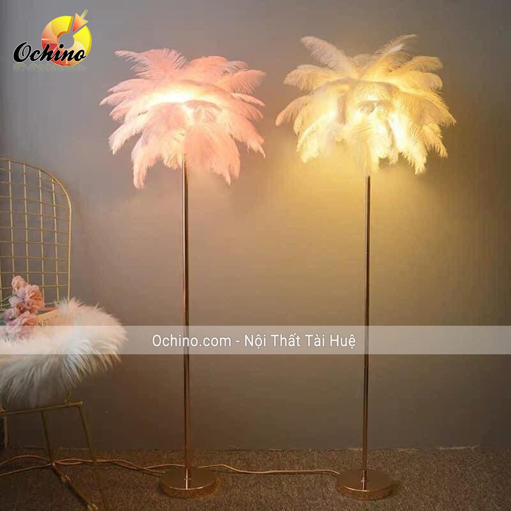 Đèn Ngủ lông vũ Cây cao Sang Chảnh, Đèn Chụp Hình Lông Đà Điểu Chân Vàng Nhập Khẩu Cao Cấp (Hàng có sẵn)