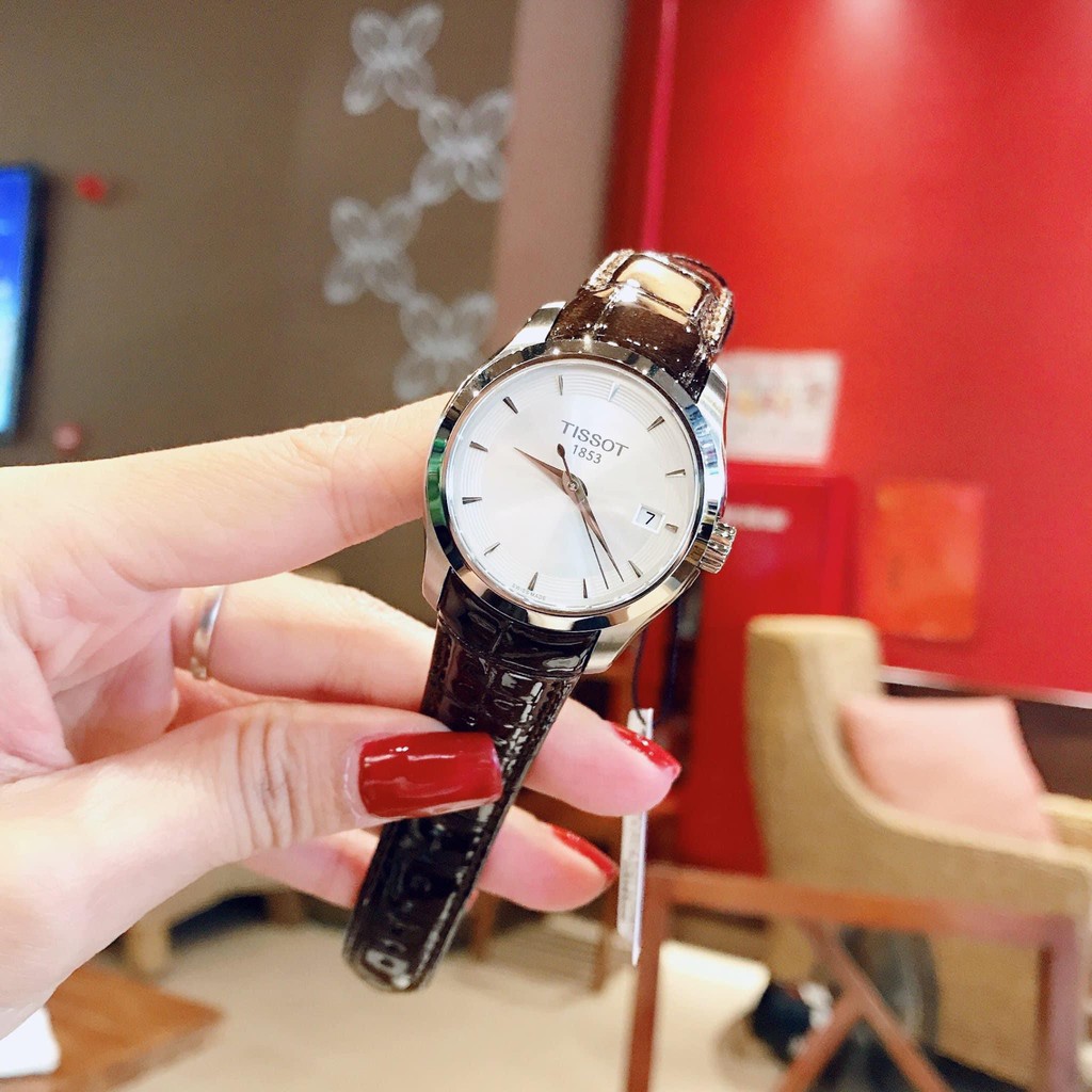 đồng hồ nữ TISSOT T-Classic Couturier Lady dây nâu