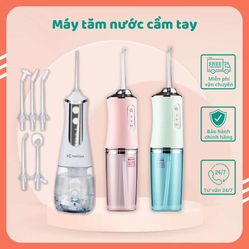 Máy tăm nước cầm tay LISSA - Tăm nước cầm tay vệ sinh răng miệng - Tặng kèm 4 đầu phun, bảo hành 3 tháng