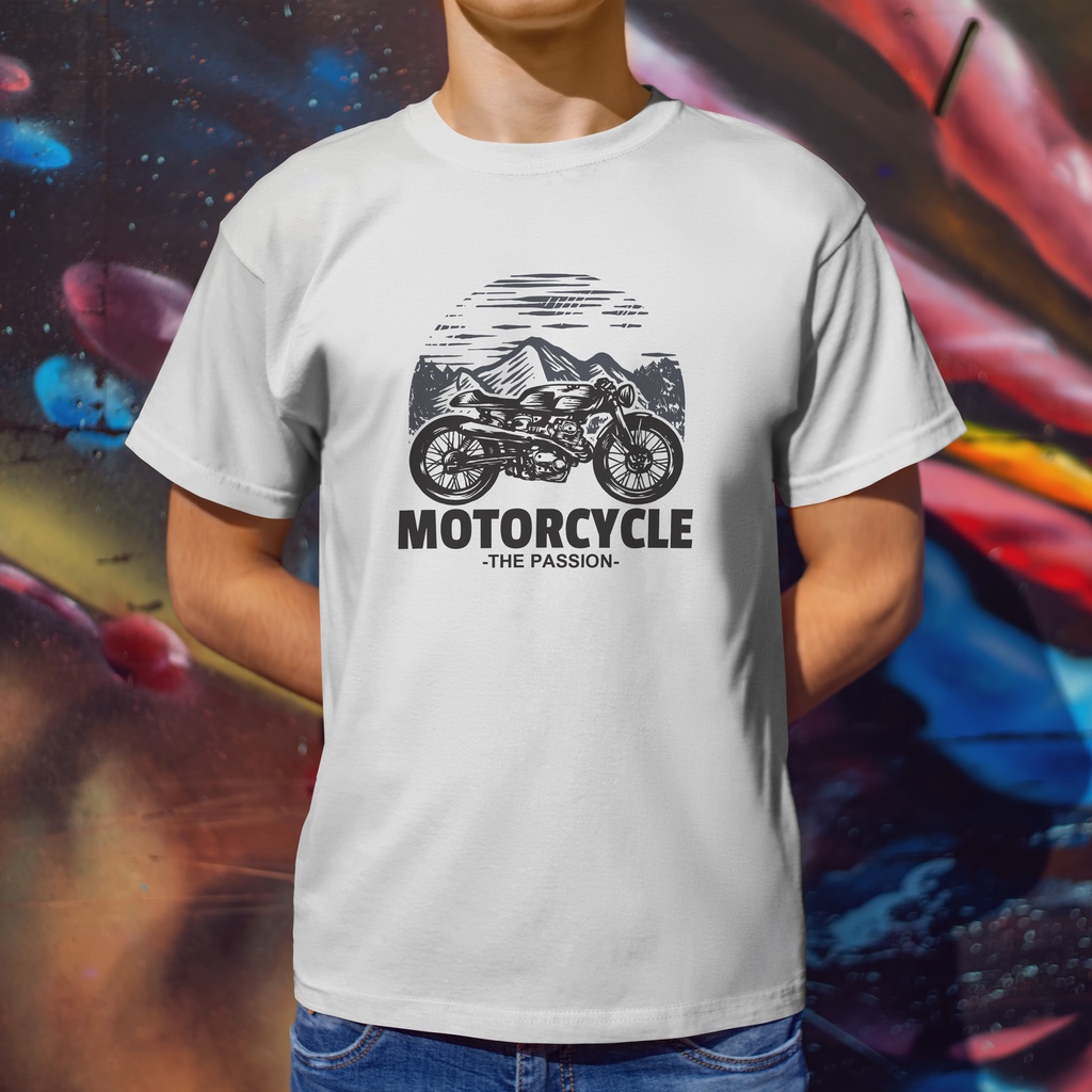 Áo phông nam nữ Icotton hình Motorcycle màu trắng