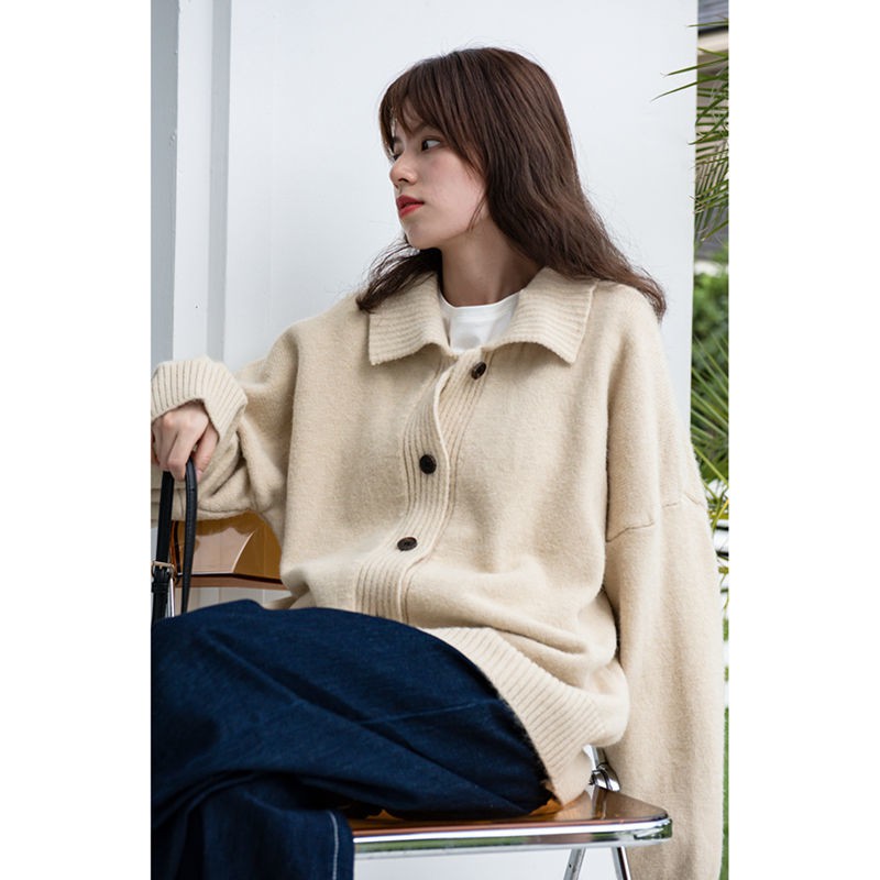 Phiên bản Hàn Quốc mới vào mùa thu đông mặc áo cardigan dày kiểu lười biếng, áo len học sinh, áo len dệt kim rộng rãi của phụ nữ, xu hướng áo khoác