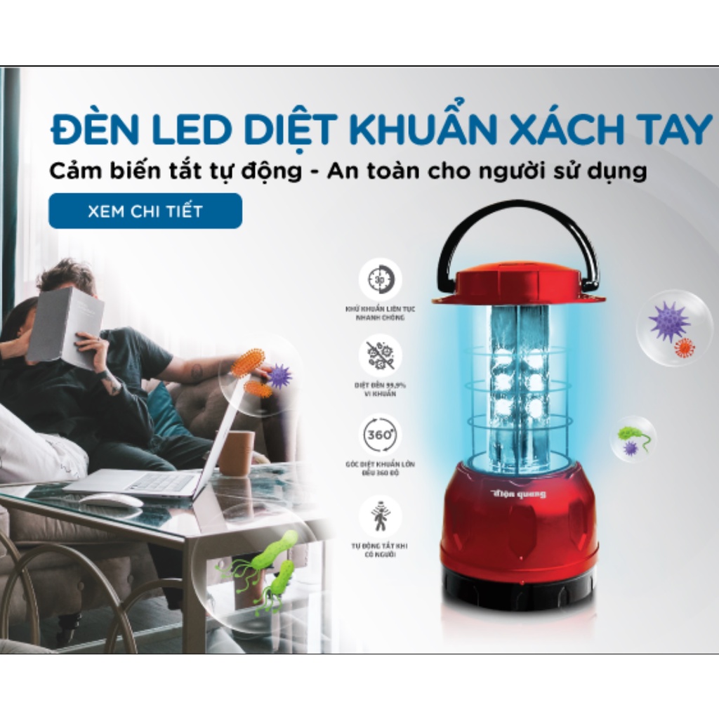 Đèn Led diệt khuẩn Điện Quang PRL01 06UVC (6W, tia UVC, để bàn, an toàn)