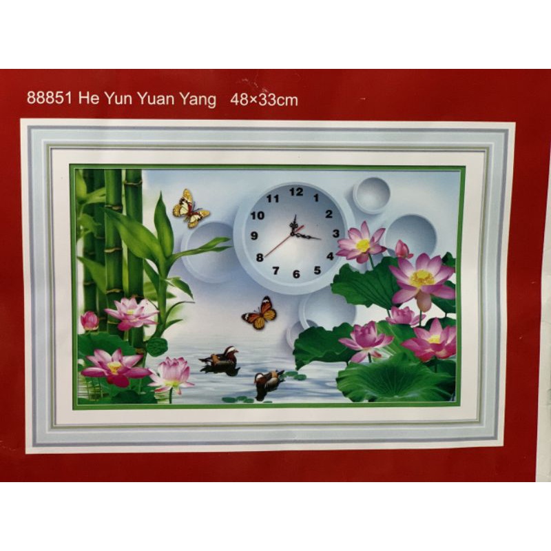 Tranh thêu chữ thập Đồng Hồ Hoa Sen 88851