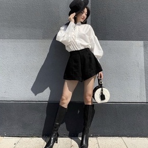 Quần đùi trắng nữ gập gấu cạp cao vải kaki tôn dáng Miss girl M610