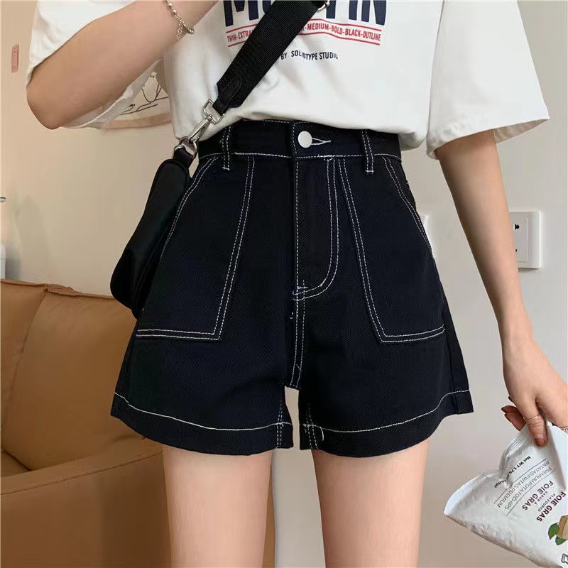 Quần Short Denim Lưng Cao Ống Rộng Phong Cách Hàn Quốc Thời Trang Cho Nữ