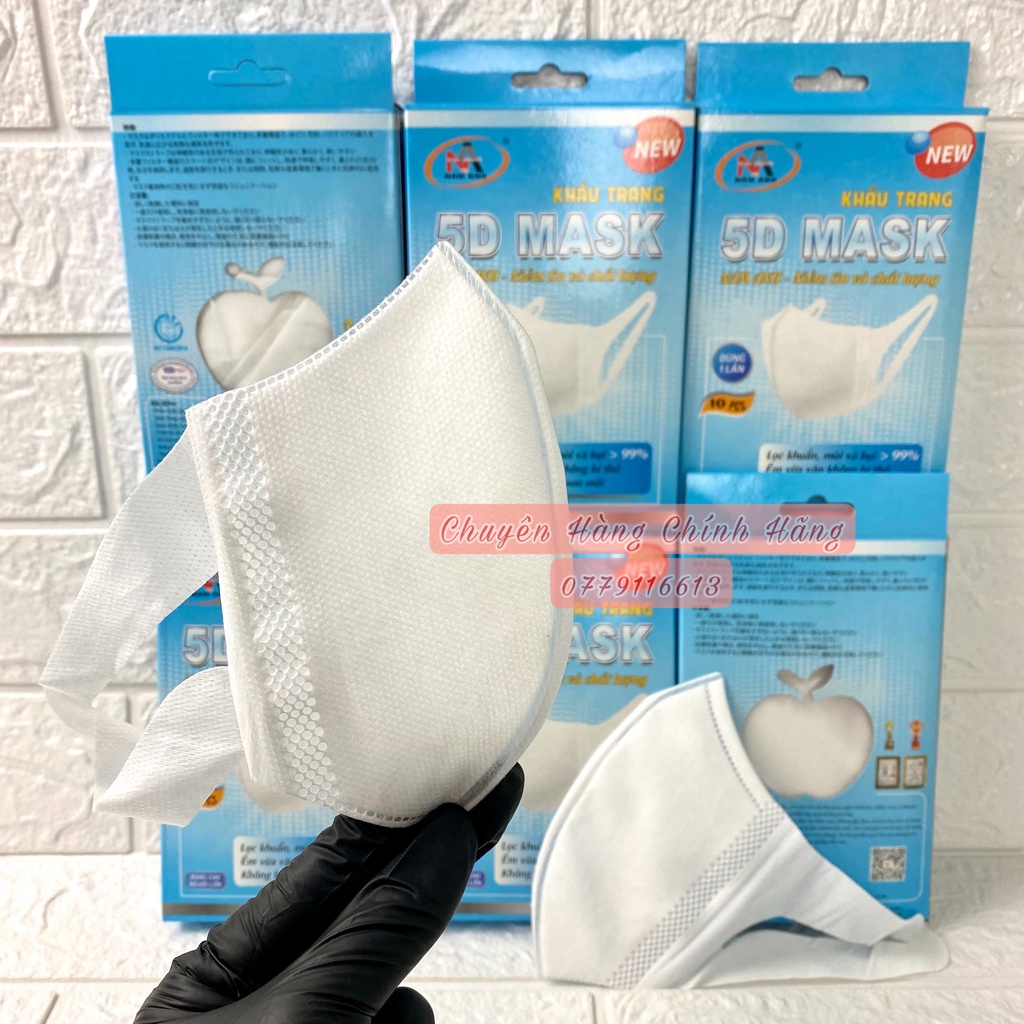 Khẩu Trang 5D FAMAPRO NAM ANH QUAI VẢI 3 Lớp Kháng Khuẩn 10 Cái/ Hộp