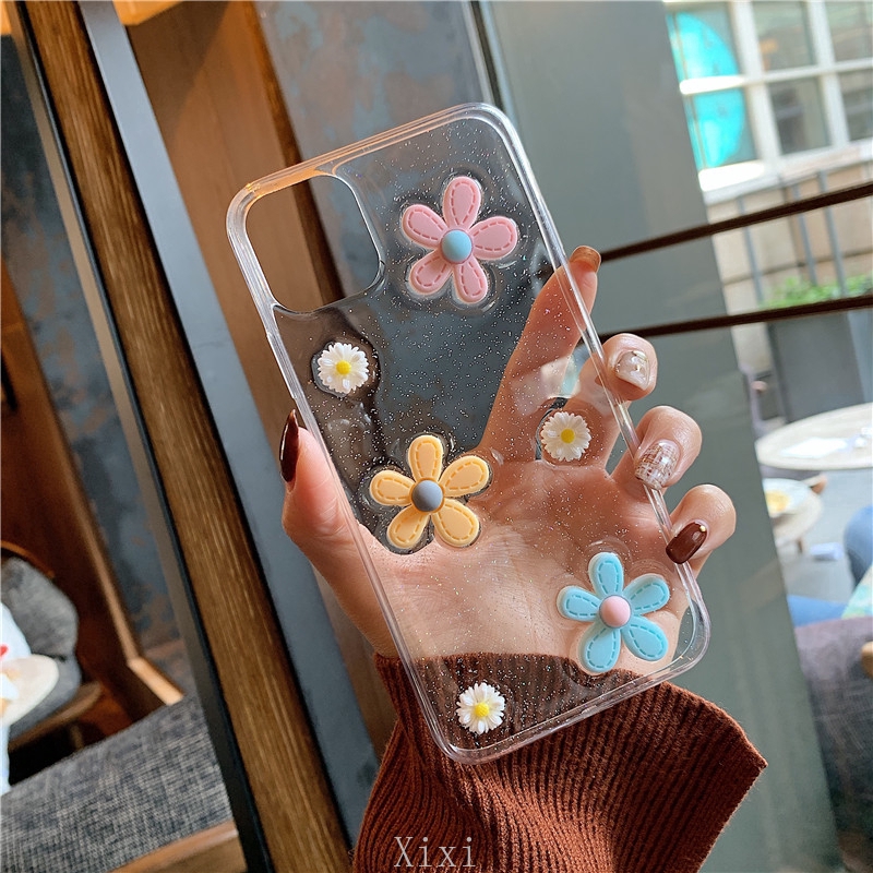 Casing Realme 7 Pro C15 C11 6 Pro 6i 5i 5 5s 5 Pro XT X2 C3 C1 2Pro Daisy Flower Clear Silicone Soft Case Fashion 3D Phone Case Epoxy Glitter Phone Case Shockproof Anti-fall Protective Back Cover