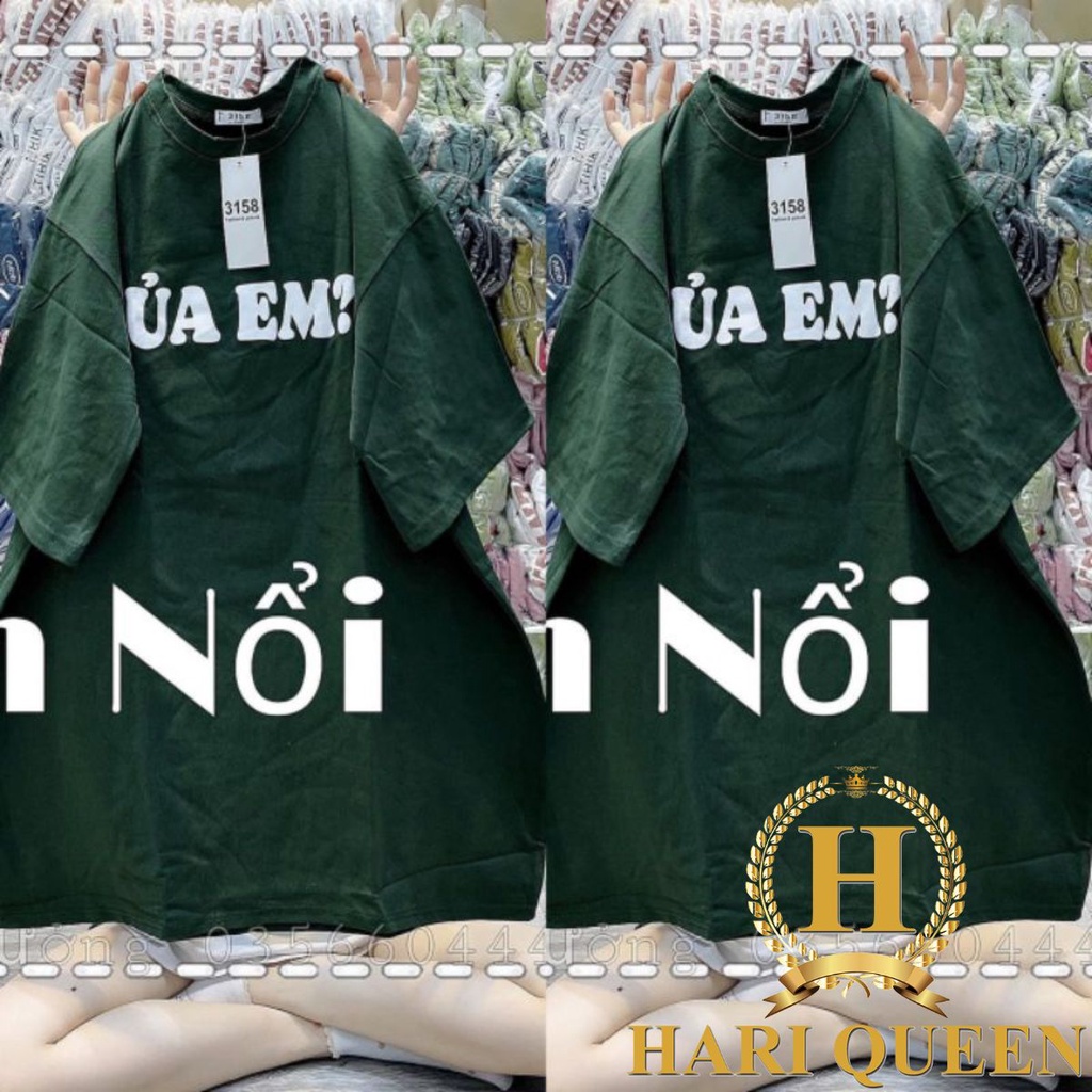 Áo thun tay lỡ chữ ỦA EM? chất cotton HARIQUEEN - Áo phông nam nữ unisex form rộng 65kg