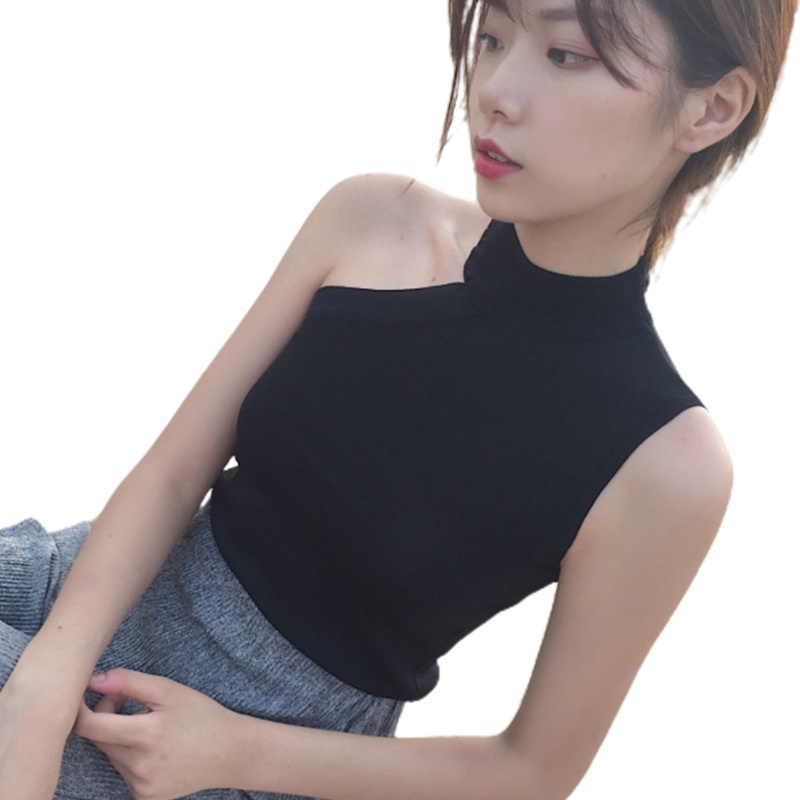 Áo Croptop Dệt Kim Không Tay Cổ Yếm Thời Trang Cho Nữ