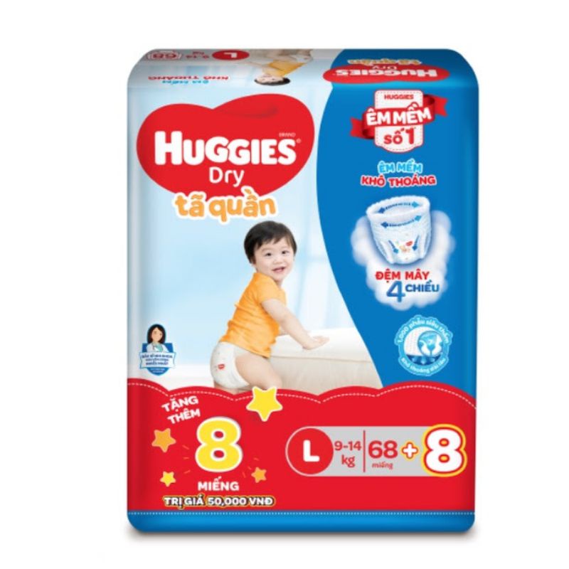 Tả Quần Huggies Dry Mẫu Mới  size M/ L / XL /XXL .Mẫu thay đổi tùy đợt sản xuất