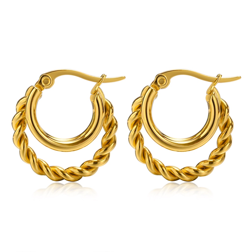 Vnox Khuyên Tai Dạng Chuỗi Xoắn Bằng Thép Không Gỉ Màu Vàng Thời Trang Cho Nữ