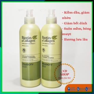 [CHÍNH HÃNG] CẶP DẦU GỘI XẢ BIOTIN COLLAGEN VOUDIOTY XANH LÁ 500ML, BIOTIN COLLAGEN, KIỀM DẦU, GIẢM BẾT DÍNH