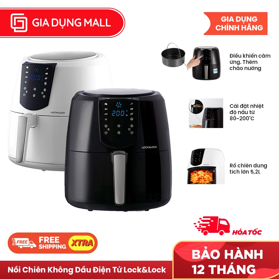 Nồi Chiên Không Dầu Điện Tử Lock&amp;Lock EJF357 (5.2 Lít) - BH 12 tháng - Hàng Chính Hãng