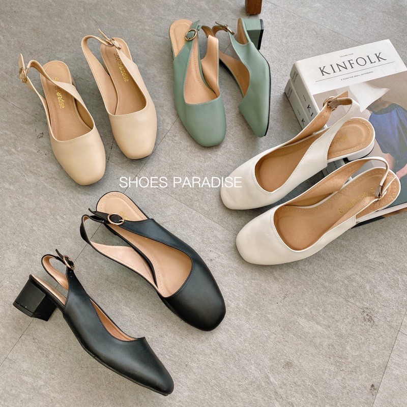 Giày Cao Gót Mũi Vuông [ Khóa Tròn ] SHOES PARADISE -Giày Bít Mũi Đế Vuông Cao 3CM Đi học,đi chơi,đi làm