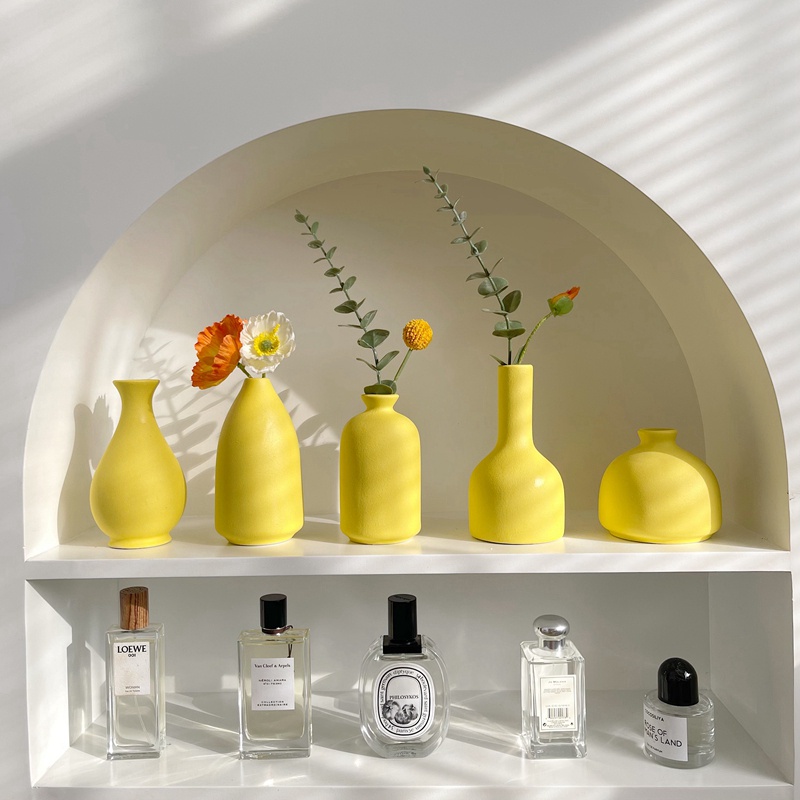 Lọ Hoa Bằng Gốm Màu Vàng Đơn Giản Hiện Đại Phong Cách Bắc Âu Trang Trí Nhà Cửa