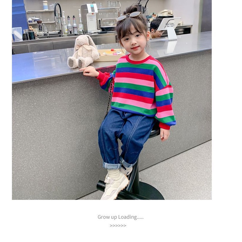 Áo Sweater Dáng Rộng Kẻ Sọc Cầu Vồng Phong Cách Nhật Hàn Thời Trang Mùa Thu 2022 Cho Bé Gái