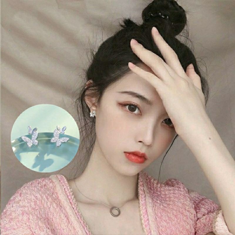 Bông Tai Bạc Hình Bướm Kiểu Hàn Quốc