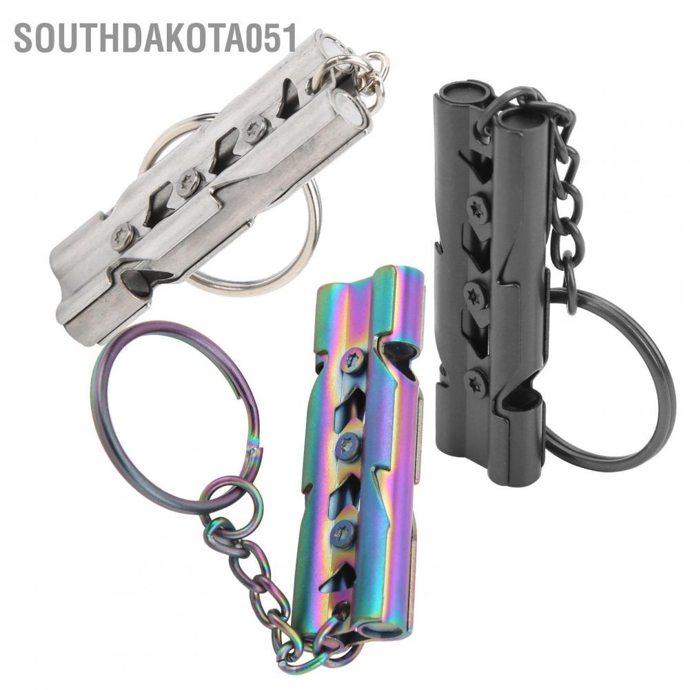 Southdakota051 Outdoor Stainless Steel Emergency Survival High Decibel Double Tube Whistle with Keychain