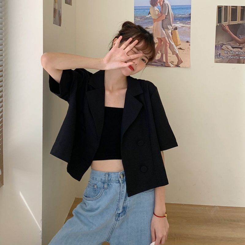 Brroa Áo Khoác Blazer Tay Lỡ Màu Trơn Thời Trang Công Sở Hàn Quốc Dành Cho Nữ