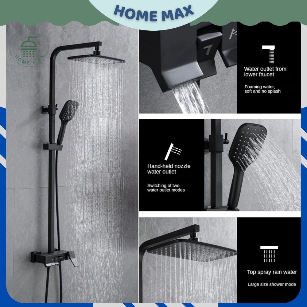 Sen cây tắm đứng nóng lạnh chất liệu đồng thau sơn đen nano tĩnh điện, tích hợp 3 chế độ tắm bảo hành chính hãng 3 năm