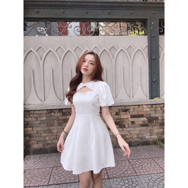 Đầm cutout nơ cổ