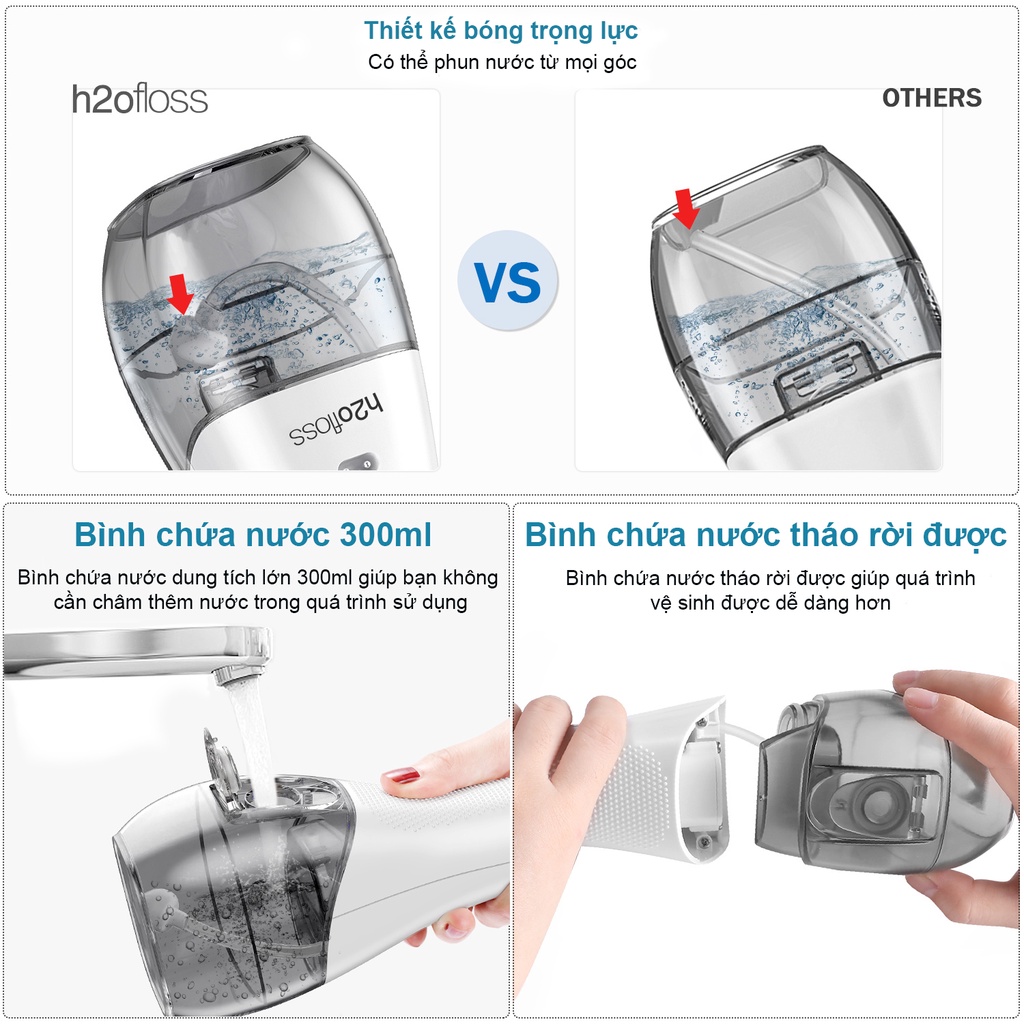 Máy tăm nước H2ofloss HF-6,HF-9P vệ sinh răng miệng, tặng 5 đầu tăm và túi du lịch, Lỗi 1 đổi 1 Nevaki