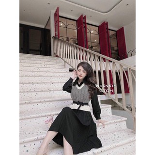 SÉT VÁY +ÁO LEN GILE KÈM BELT [chat chọn màu] ❌SO HOT❌