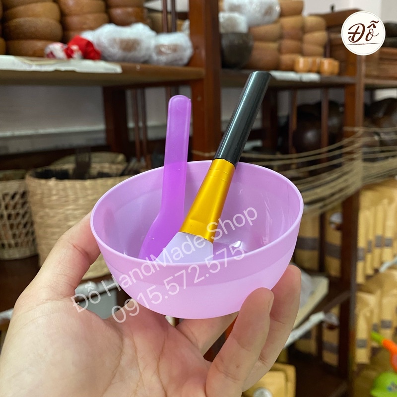 bộ chén cọ 3 món dụng cụ trộn mặt nạ màu tím+ cọ đen