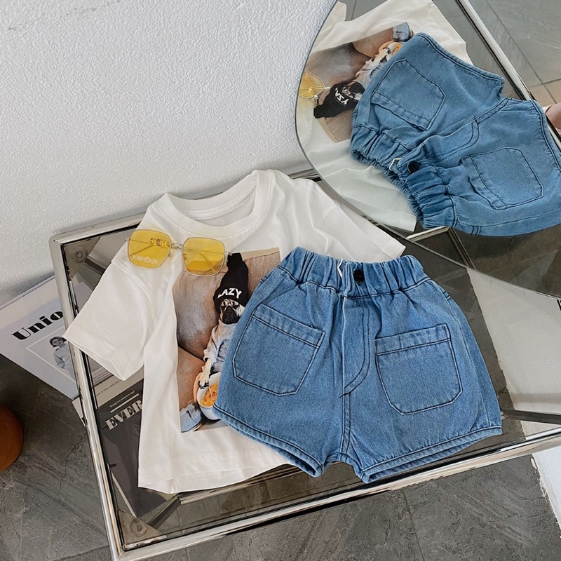 Quần short jean chất mềm bé trai bé gái Mick and Milk quần đùi kiểu Hàn Quốc Thời Trang