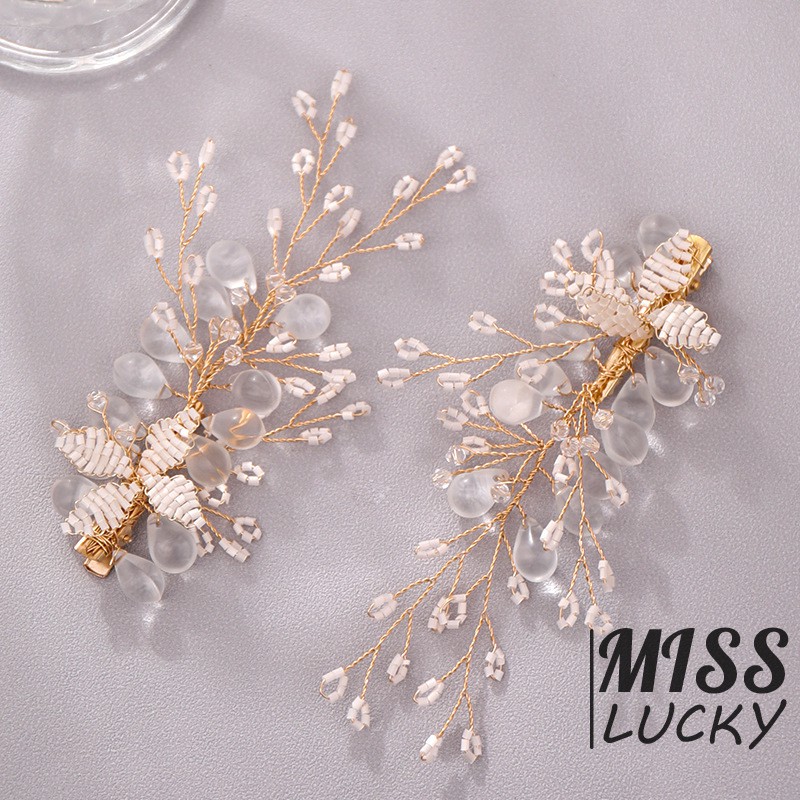 Set hoa tai và kẹp tóc pha lê sáng bóng cho cô dâu